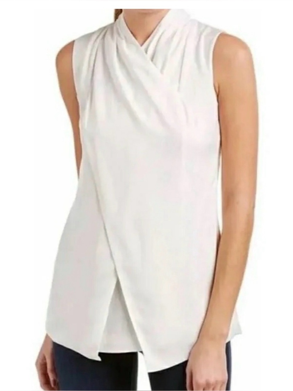 CAbi White Sleeveless Faux-Wrap Blouse